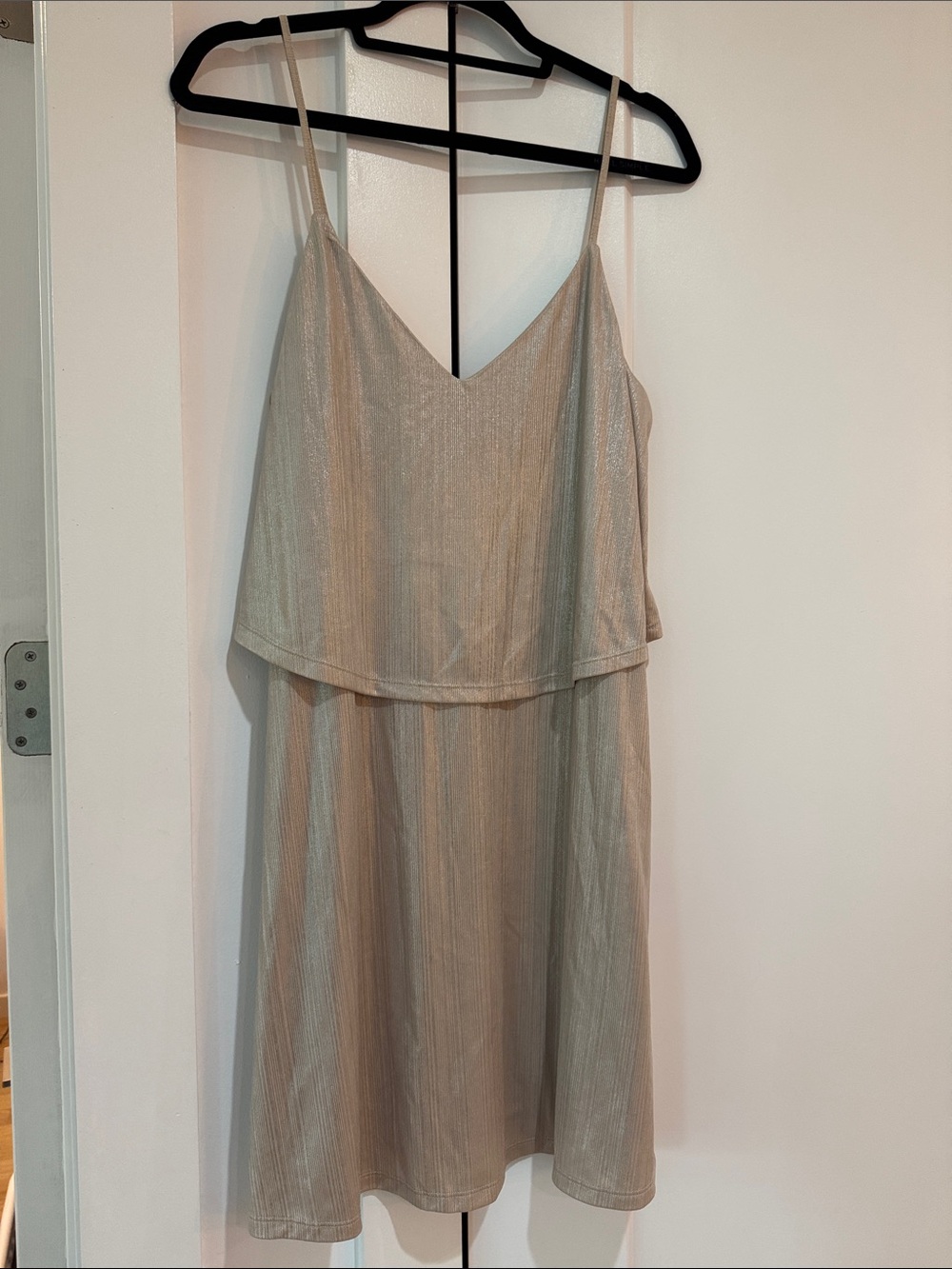 VILA Shimmery Champagne Spaghetti-Strap Mini Dress
